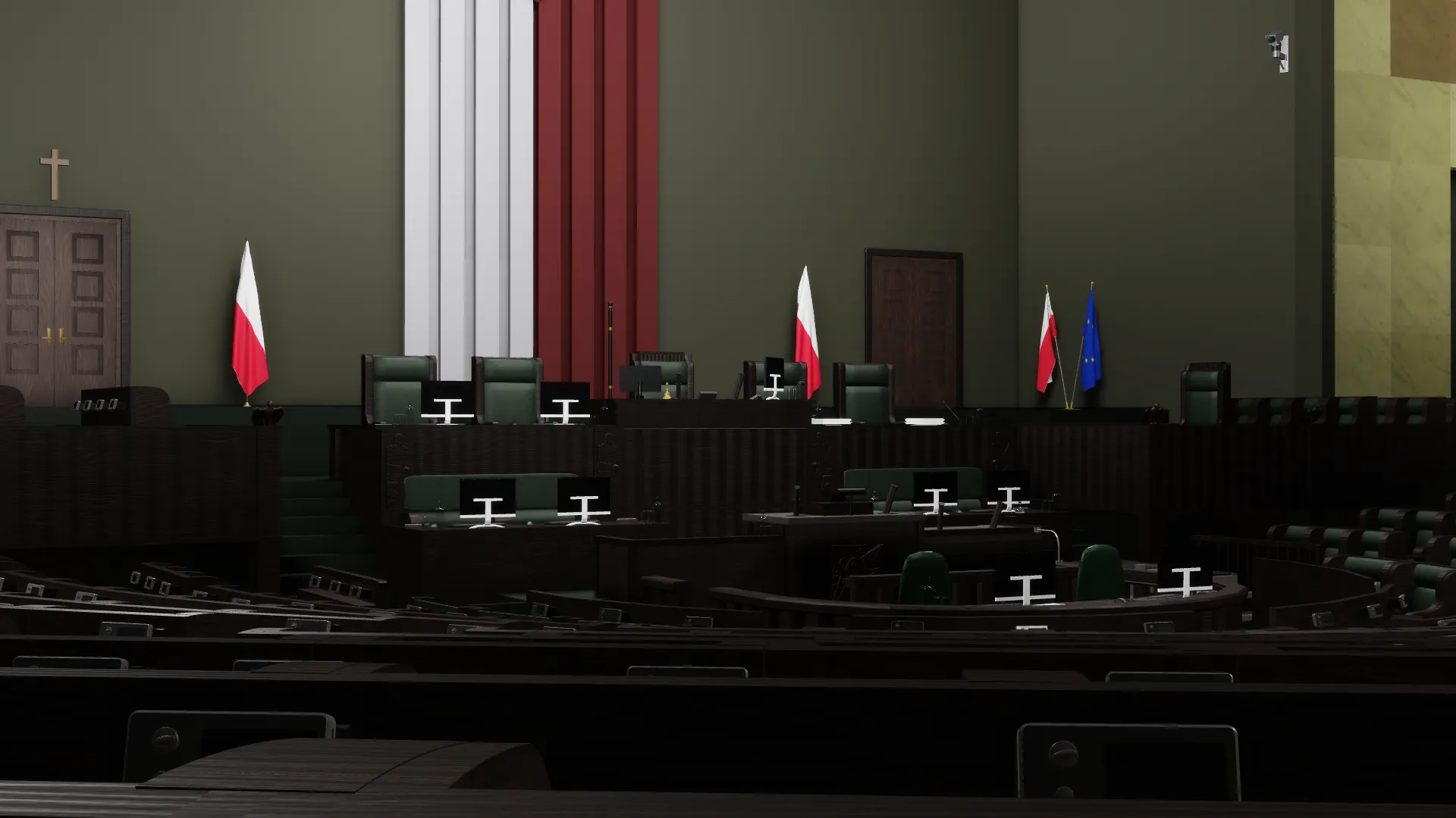 Lectern dan presidium dewan majlis dicipta semula di Sejm Roleplay di Roblox